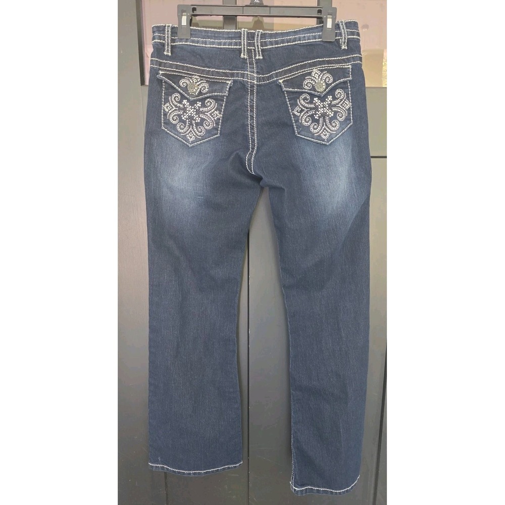V Cristina Ankle Jeans Womens 10 Dark Blue Jeweled Embellished Heavy Stitch - Picture 4 of 10